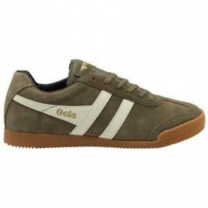 Gola Classics Harrier Suede Sneakers Khaki Wit Zwart Nederland | 153-SFLUHZ
