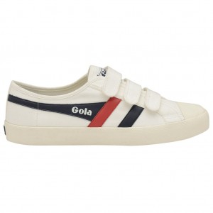 Gola Vegan Classics Coaster Strap Sneakers Wit Donkerblauw Rood Nederland | 102-ICVXLY