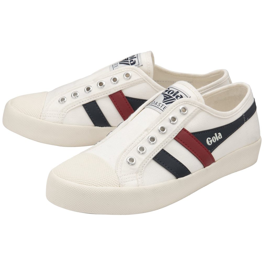 Gola Vegan Classics Coaster Slip Shoes Wit Donkerblauw Rood Nederland | 841-BTPSKL